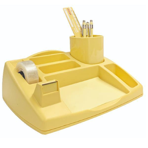 ARDA DESK ORGANIZER DA SCRIVANIA IN PLASTICA 238 X 198 X 80 mm PORTAPENNE ESTRIBILE CON NASTRO ADESIVO GIALLO PASTELLO